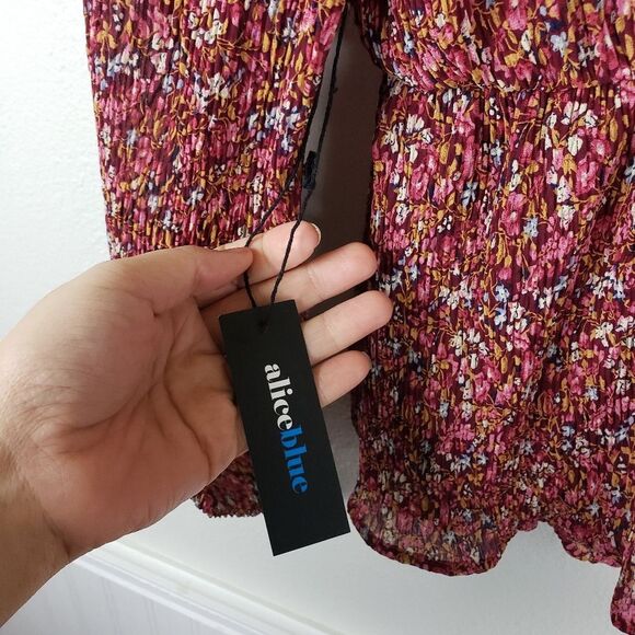 Women's Alice Blue Ruffle Floral Pop Over Front Tie Business casual Red Shirt - Picture 6 of 13